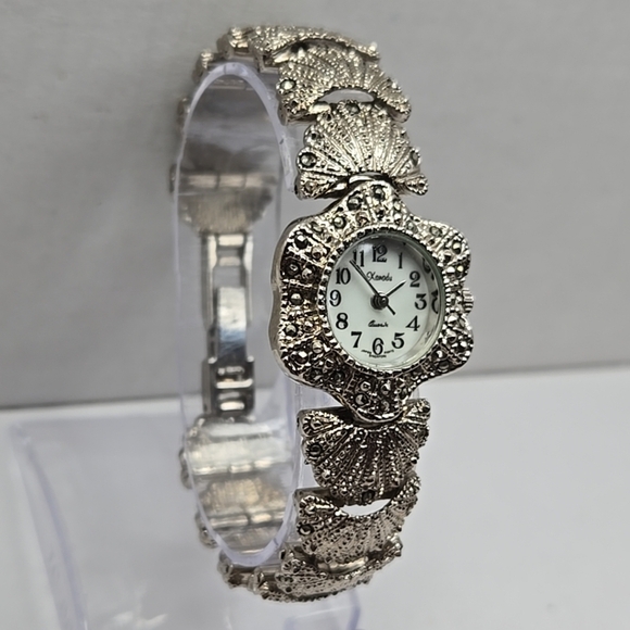 Vintage Xanadu Marcasite Watch Silver Tone Shells Flapper Bracelet New Battery - Picture 3 of 9